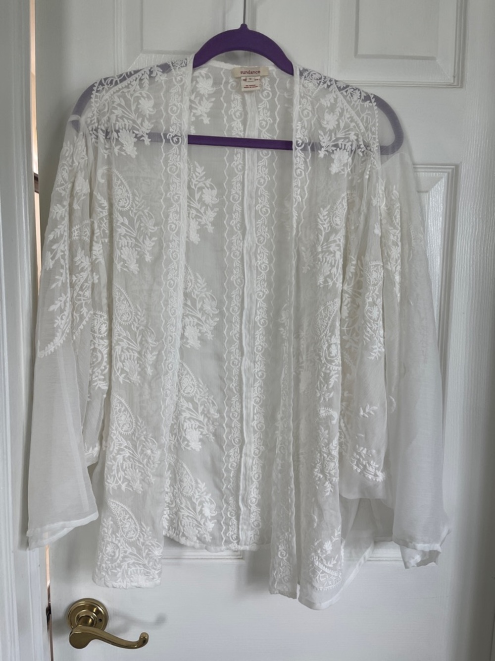 Sundance White Sheer Floral Embroidered Kimono